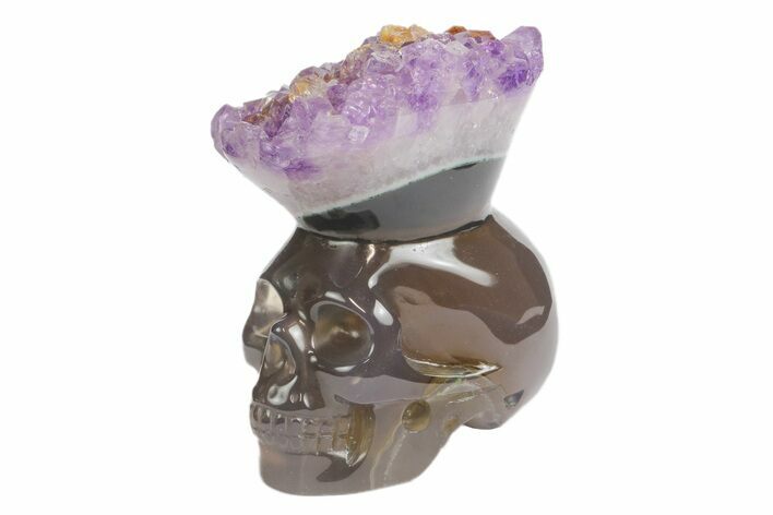 Polished Agate Skull with Amethyst Crown #181960